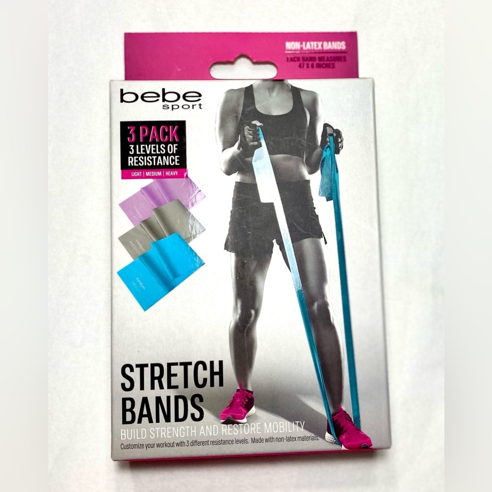 New BEBE SPORT 3 Pack Resistance Exercise Stretch Bands 3 Levels Muscle Mobility